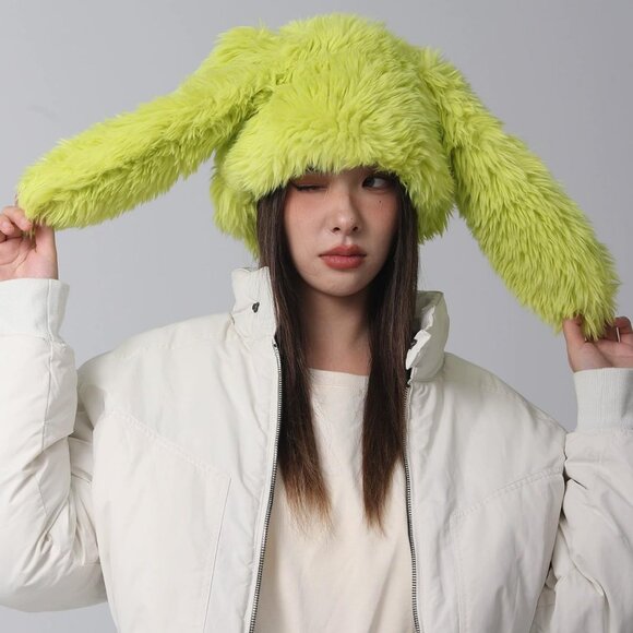 Y2K Fuzzy Bunny Hat for Women Girls Cute Furry Beanie with Long Rabbit Ears - Picture 2 of 6